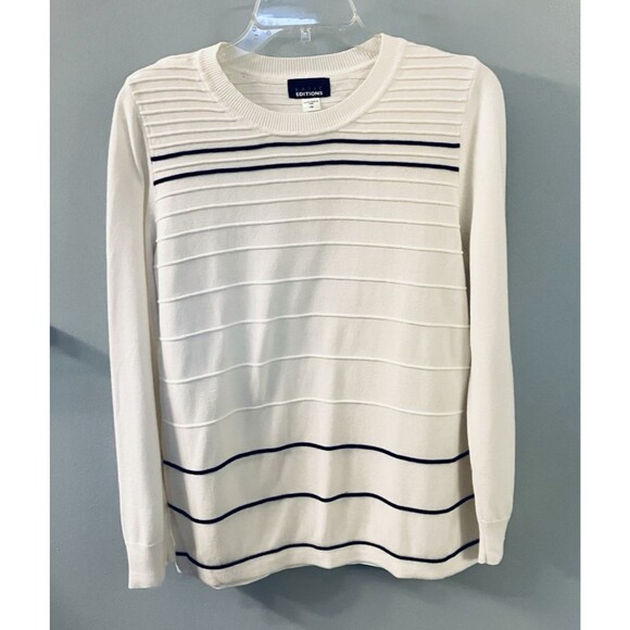 Basic Editions Womens Ribbed White & Black Sweater Size Large - Picture 1 of 6